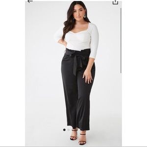 Plus Size Black Paperbag Pants with Tie Belt 3X
